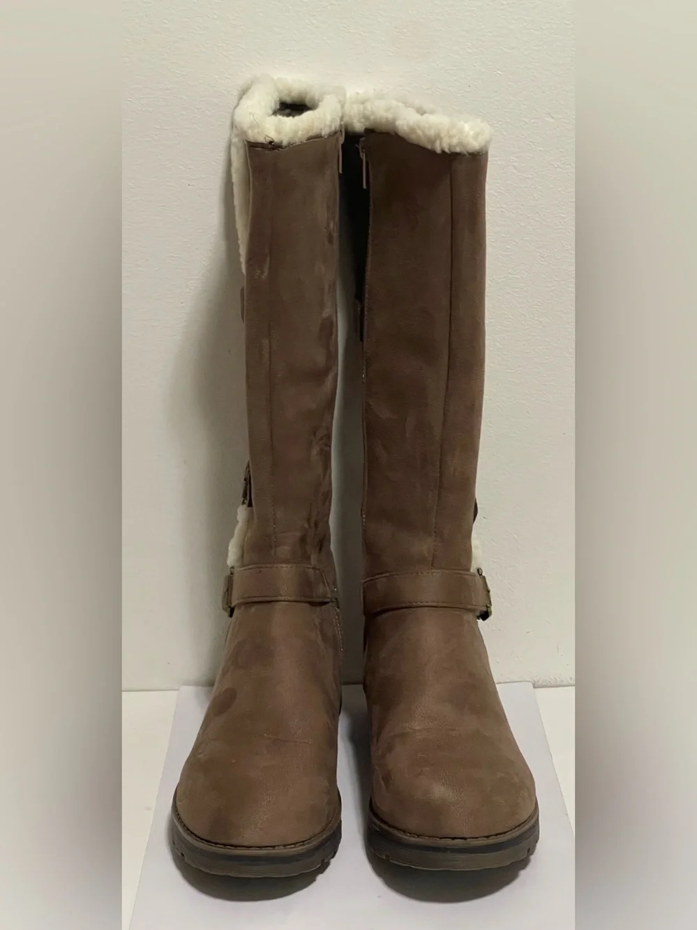 Women's Brown Faux-Suede Shearling-Trim Winter Boots